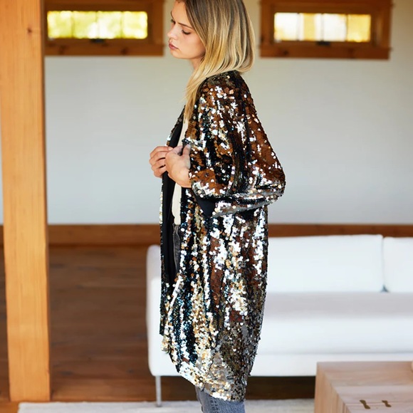 SEQUIN JACKET - GUNMETAL SEQUINS. M/L NWT - Picture 4 of 13